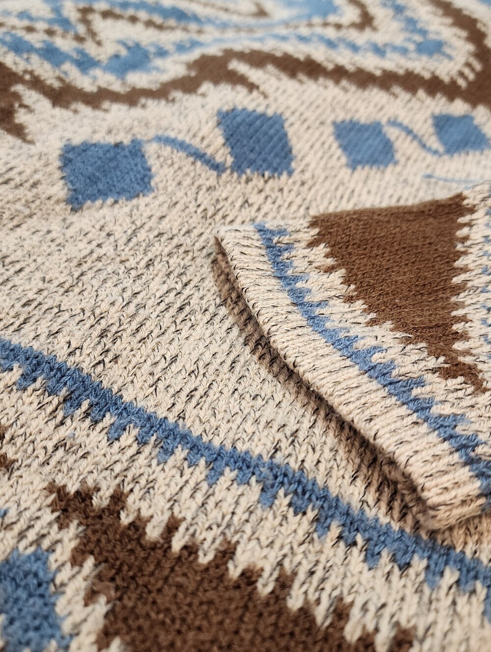 Sea Folklore Aztec-Patterned Open Cardigan in Brown Blue Chunky Medium Southwest - Picture 10 of 13
